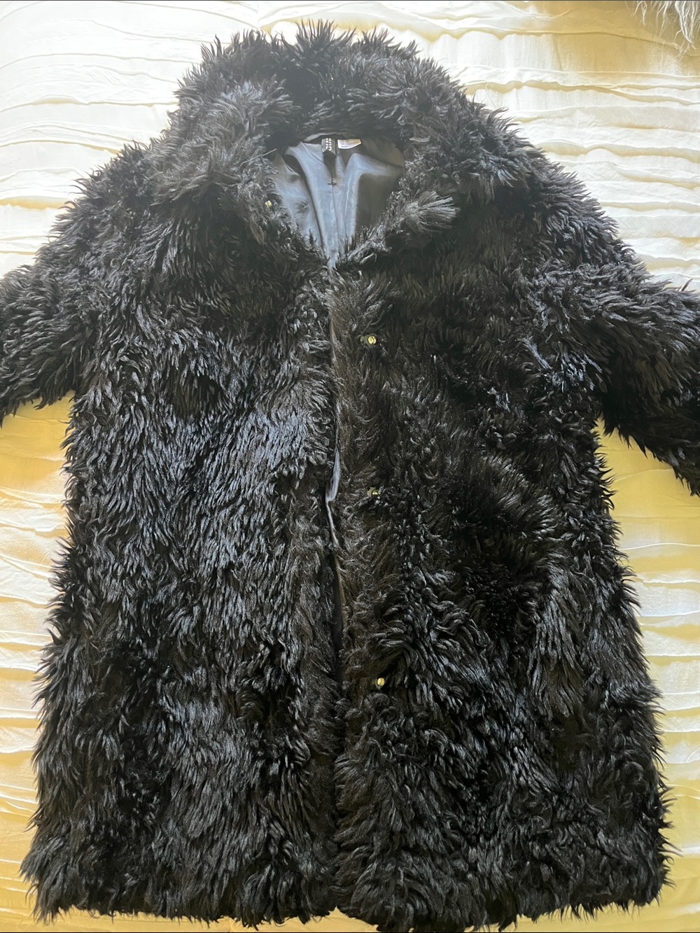 Divided Black Faux-Fur Teddy Coat with Cozy Collar